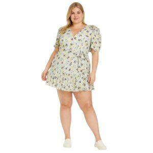 NEW Tanya Taylor Plus Size 18 Silk Wrap Mini Dress Georgina Yellow Floral Party